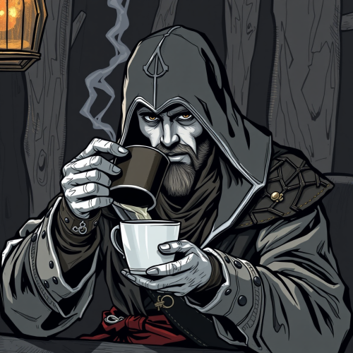 Edward Kenway from Assassin Creed Drinking Coffee