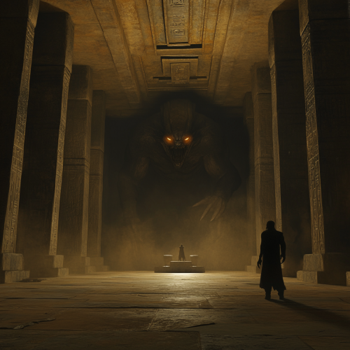 Egyptian tomb with lovecraftian creature hunts humans realistically