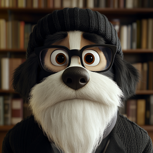 Elderly man portrait with dog in library. Elderly man portrait with dog in library.