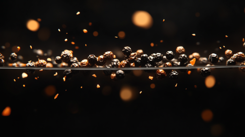 Elegant Black Kampot Peppercorns on Suspended Glass