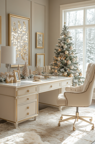 Elegant Christmas-themed home office decor