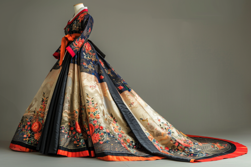 Elegant Hanbok with Vibrant Colors on Minimal Background