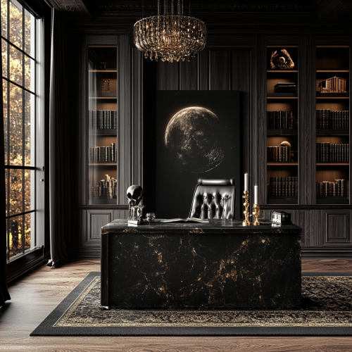 Elegant High-End Mansion Office with Subtle Halloween Theme