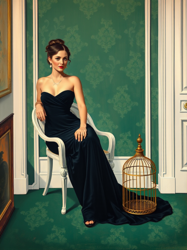 Elegant Lady with Birdcage in Klimt's Style