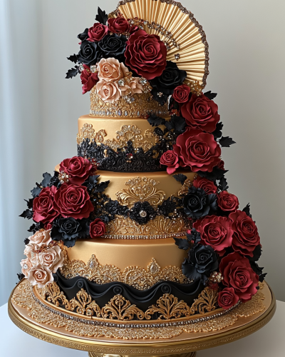 Elegant Spanish Flamenco inspired tiered cake design