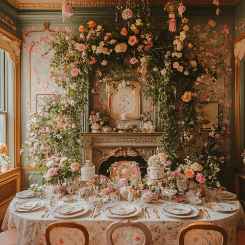 Elegant Victorian tea party in Wes Anderson style Elegant Victorian tea party in Wes Anderson style