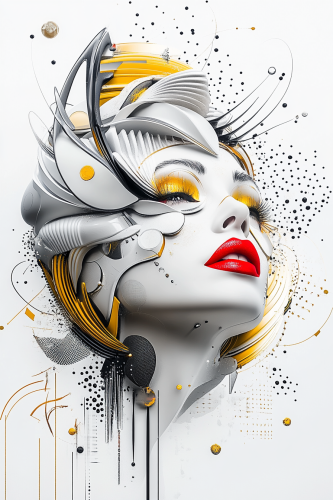 Elegant abstract woman with intricate patterns and gold accents.