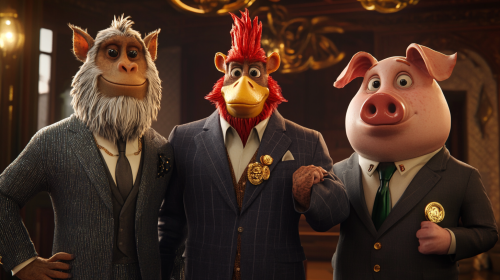 Elegant animals in fancy office showing success