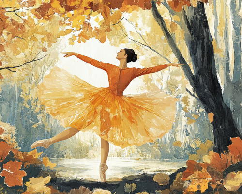 Elegant ballerina dances in cold Nordic nature