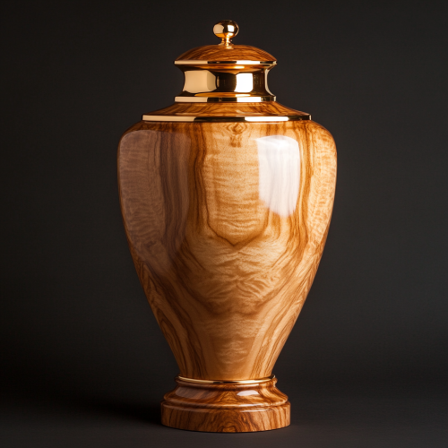 Elegant rectangular wooden urn with gold accents Elegant rectangular wooden urn with gold accents