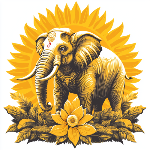 Elephant Logo with Sun and Lotus: Ganesh Culture