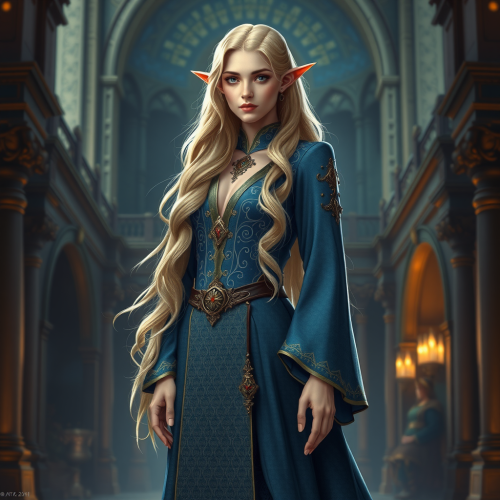Elf Lady in Blue Dress at Medieval Palace