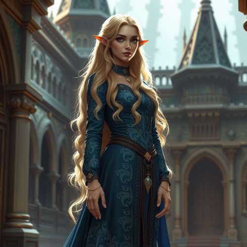 Elf Queen in Blue Dress at Palace