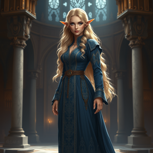 Elf Woman in Blue Dress at Fantasy Palace