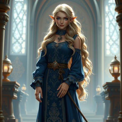 Elf Woman in Blue Dress in Medieval Palace Elf Woman in Blue Dress in Medieval Palace