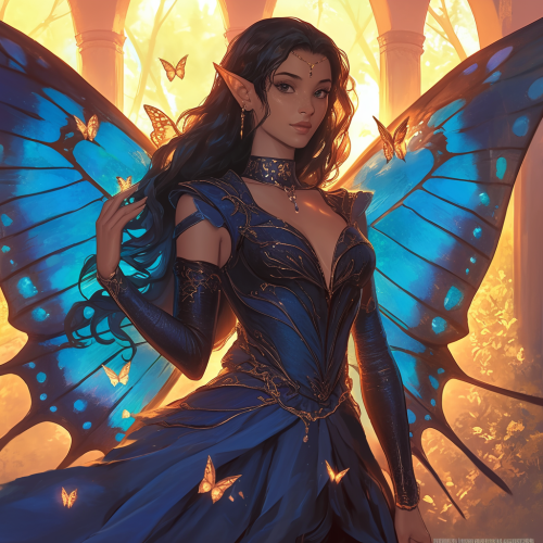 Elf woman with monarch wings in magical kingdom