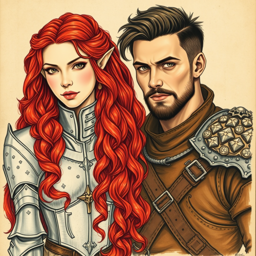 Elvish Lady and Handsome Man in Medieval Armor