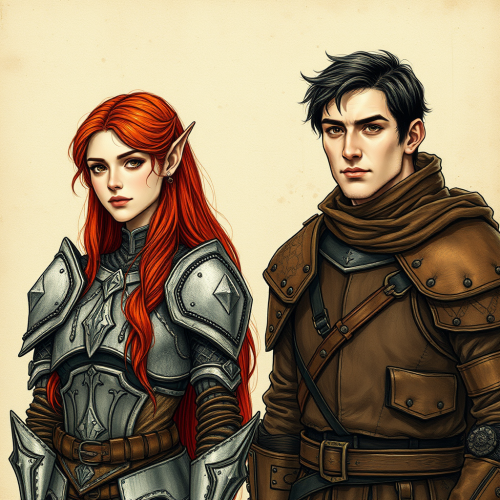 Elvish Woman and Human Male in Armor Portrait