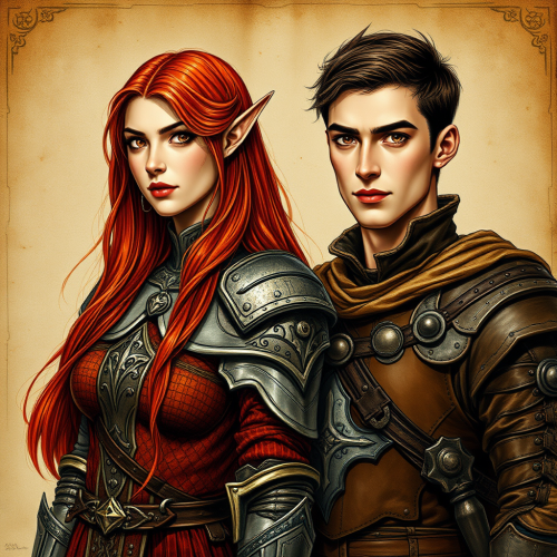Elvish Woman and Human Male in Fantasy Armor