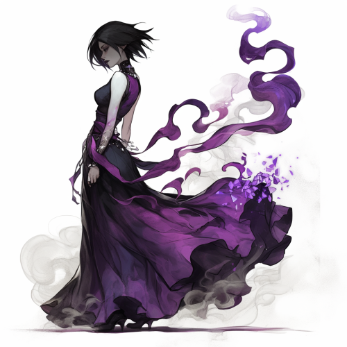 Emo pale girl with amethyst dress in D&D style.