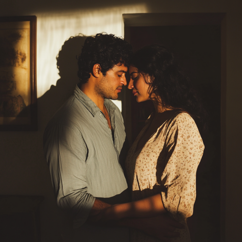 Emotions in Shadows: Latin American Couple's Quiet Moment