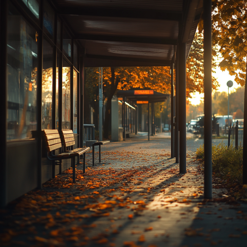Empty bus station during daytime, close-up view.
