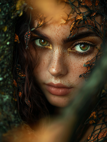 Enchanting elf in redwood forest pondering