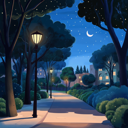 Enchanting night stroll with friendly character and animals
