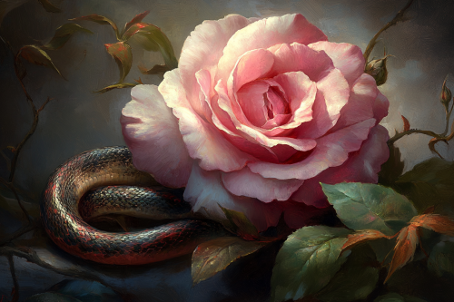Enchanting rose with hidden snake - A harmony of contrast