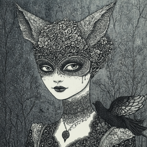 Enigmatic woman in intricate mask and shimmering outfit Enigmatic woman in intricate mask and shimmering outfit