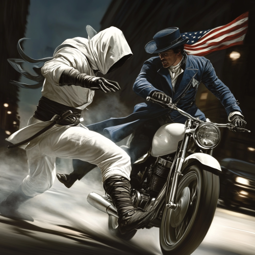 Epic martial arts showdown: ninja vs patriot.