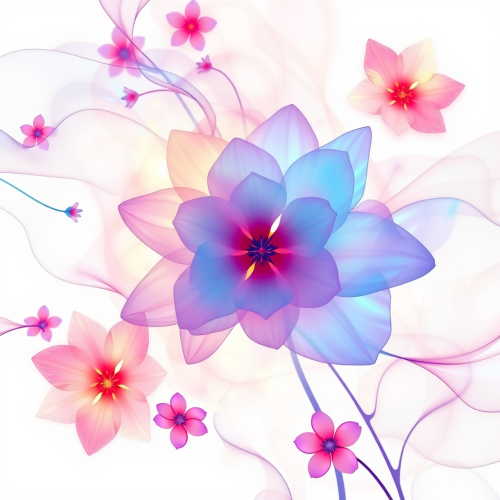 Ethereal Digital Floral Structures on White Background
