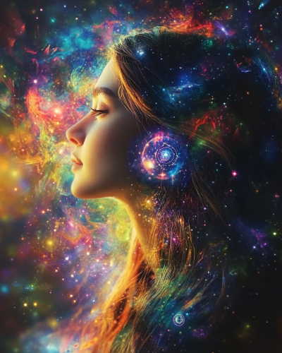 Ethereal Woman in Cosmic Universe: An Astrological Journey