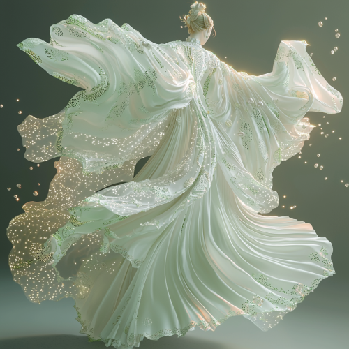 Ethereal gown inspired by porcelain with pearls and glow