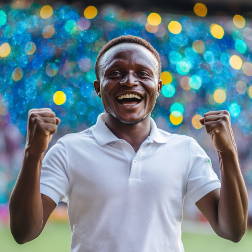 Excited Tanzanian Man Celebrates Victory at Packed Stadium