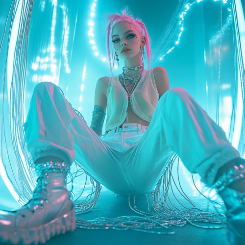 Expressive Cybercore Style: Bold Outfit with Silver Accents