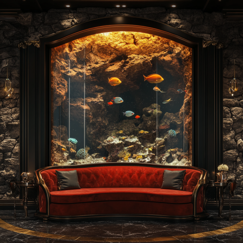 Exquisite Castle-style Lounge with Aquarium and Elegant Decor