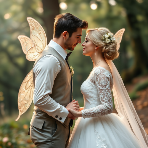 Fairy Couple Holding Hands on their Wedding Day