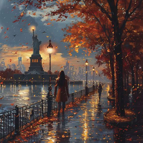 Fall in New York with Statue of Liberty