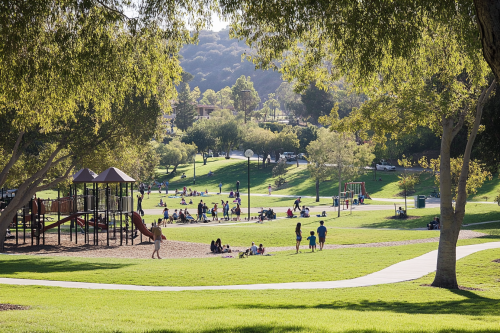 Families enjoy sunny day in community park