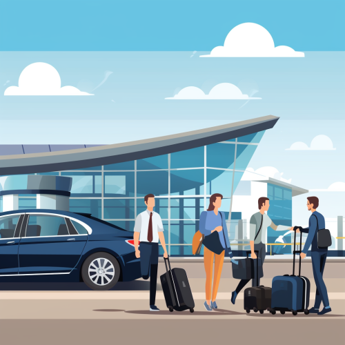 Illustration of Family arriving at airport in comfortable sedan