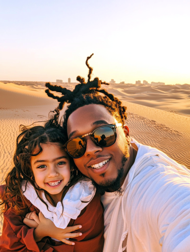 Family portrait in Dubai desert at sunset Family portrait in Dubai desert at sunset