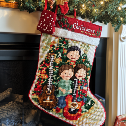 Family with 3 kids at Christmas by tree