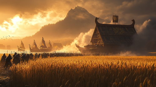 Fantasy D&D movie scene, viking warriors defend village. Fantasy D&D movie scene, viking warriors defend village.