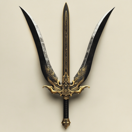 Fantasy Double-Bladed Sword with Aztec Design 