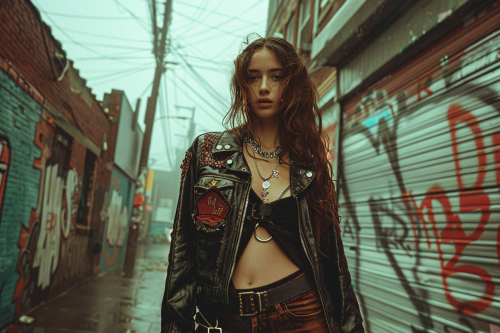 Fashion model in magazine photoshoot, urban style, vibrant colors