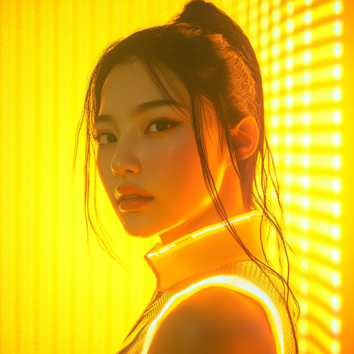 Fashionable Asian Girl in sports wear on yellow background