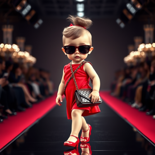 Fashionable Baby Struts in Chanel at Runway Show