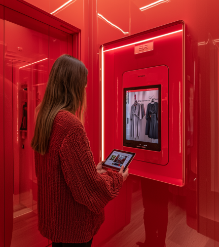 Woman in Red Retail Fitting Room