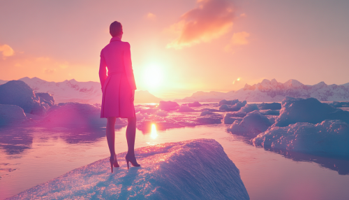 Fashionable lawyer posing on icy Alaskan iceberg for Vogue
